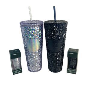 Starbucks Iridescent Gem Venti Tumbler & Keychain Set Clear Navy 2024 2 pc Lot
